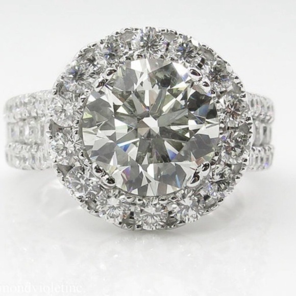 ¥ NEW 18K WHITE GOLD ROUND DIAMOND HALO RING - Picture 3 of 4